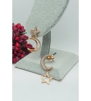 Rose Altın Kaplama Vip Seri Ay Yıldız Küpe 2,4 cm