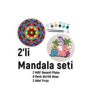 2'li Mandala Boyama Seti- Okul-aile Etkinliği-2 Ham Mdf Plaka, 6 Renk Boya,2 Fırça Model-49