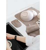 Bej-gri Microwell 3 Prç Set Microfiber Bulaşık Kurutma Matı Mutfak Seti 3'lü Kurulama Bezi Örtüsü