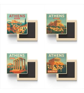 Atina Yunanistan - 4 adet - 9x9 cm Buzdolap Magneti