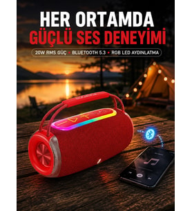 Suya Dayanıklı 20W RGB Hoparlör Bluetooth, USB, SD Kart ve AUX Girişli