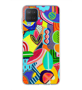 PrintiFy Samsung Galaxy M12 ile Uyumlu 1mm Slim Fit Retro Colors 6 Baskılı Şeffaf  Kılıf
