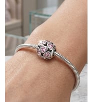 Kadın Pembe Kalpler Model Yuvarlak Gümüş Charm