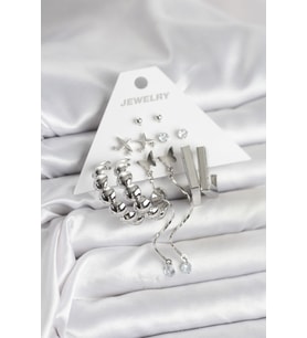 Gümüş Renk Pirinç 6'lı Kadın Küpe Seti - TJ-BKP11330 TG-V 11645