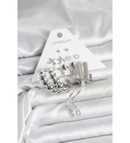 Gümüş Renk Pirinç 6'lı Kadın Küpe Seti - TJ-BKP11330 TG-V 11645