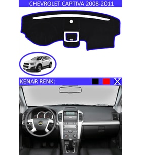 Chevrolet Captiva 2008-2011 Için Uygun Torpido Koruma Halısı Siyah Kenar Renk Mavi