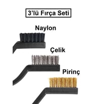 3'lü Çelik Pirinç Naylon Fırça Seti Mini Detay Temizleme Paslanmaz Plastik Saplı Cüruf Pas Toz