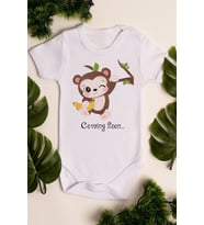 Unisex Beyaz Bebek Maymun Baskılı Çıtçıtlı Body