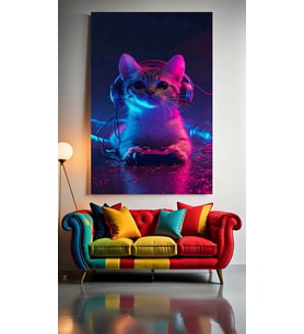 OYUNCU KEDİ V2 Ev Duvar Salon Güzellik Salonu Ofis Dükkan Dekarasyon Kanvas Tablo (Çok Renkli)