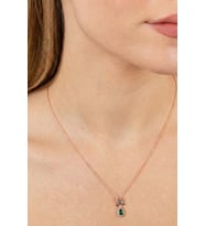 925 Ayar Gümüş Kolye Rose Gold Kaplama Elmas Montürlü Işıltılı Damla Kesim Zümrüt Zirkon Taşlı Kolye SGTL13229YESIL