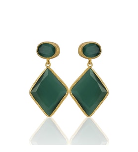 Kadir Jewellery 22 Ayar Altın Kaplama Kadın Sallantılı Küpe -El İşçiliği Ve Hipoalerjenik Küpe (K.Yeşil)