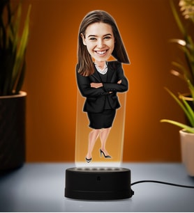 Doğum Günü Hediyesi,Sevgiliye Hediye, Kişiye Özel Fotoğraflı İş Kadını Karikatür 3D Led Lamba (Beyaz)