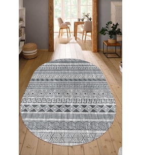 Dijital Baskılı Kaymaz Taban Yıkanabilir Oval Salon Halısı Mutfak Halısı Yolluk NDO-HT-929 (Gri)