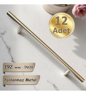 12 Adet Boy Kulp İnox 192 mm Kulp Mobilya Mutfak Dolabı Çekmece Dolap Kapak Kulpu Kulbu Metal Kulpları (Krom)