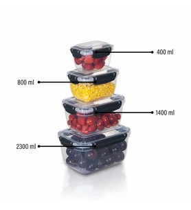 4'lü Master Dikdörtgen Saklama Kapları (400 ml - 800 ml - 1400 ml - 2300 ml) (Bordo)