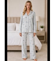 Night Mavi Kadın Casual Esnek Bol Pijama Takımı 4671