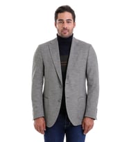Hatemoğlu Gri Slim Fit Desenli Çift Düğme Keten Ceket