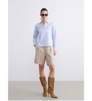 LCW Vision Kahverengi Loose Fit %100 Keten Kadın Pileli Şort