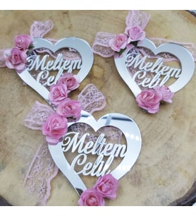 30 Adet İçi Yazılı Pleksi Kalp Nikah Şekeri Magnet-
