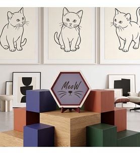 Estetik Meow Yazılı Modern Masaüstü Süsü Ofis Köşelerinizi Tamamlayan Zarif ve Şık Bir Tasarım Obje 10x10 cm