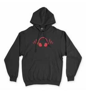 Kırmızı Kulaklık Siyah Kapşonlu Sweatshirt Hoddie