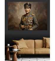 Üniformalı Karizmatik Mareşal Atatürk Portresi Dekoratif Kanvas - Mdf Ahşap Tablo