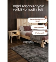 Hüma Model Dikey Başlıklı Masif Ahşap Karyola ve 2 Adet Komodin Kolay Kurulum Fırınlanmış İthal Sibirya Çamı 140x190 Yatak Uyumlu 2 Adet Komodin