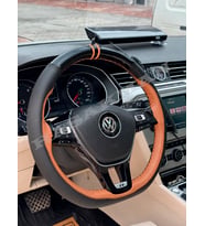 Vw Golf 7.5 Dikme Direksiyon Kılıfı Parlak Siyah Taba Detaylı Taba Çift Yüzük ve Dikiş 2017-2020