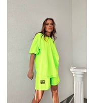 Kadın Baskılı Şortlu Takım (Neon Sarı)