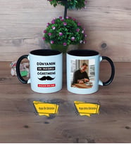 Erkek Öğretmene Hediye Kupa Bardak Siyah Fotoğraflı Öğretmenler Günü Hediyesi
