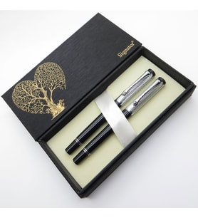Signator® S345 Siyah Krom Dolma Kalem + Roller Kalem Set  İsme Özel Kalem  Hediyelik Kalem (Karışık)