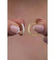 925 Ayar Gümüş Gold 15 Mm Zirkon Taşlı Halka Küpe