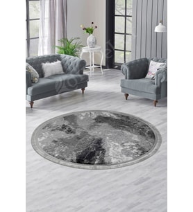 Dijidekor Halı Antrasit Cool Yıkanabilir Saçaklı Yuvarlak Delüxe Yolluk Kilim Salon Halısı Modeli