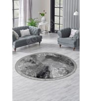 Dijidekor Halı Antrasit Cool Yıkanabilir Saçaklı Yuvarlak Delüxe Yolluk Kilim Salon Halısı Modeli