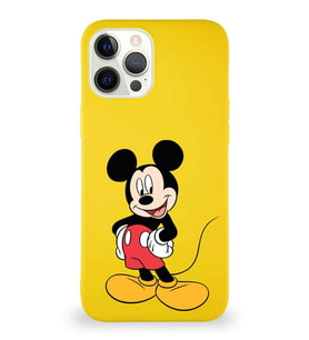 Apple iPhone 12 Pro Max Soft Premier Kapak Mickey Mouse-E Tasarımlı Silikon Kılıf - Sarı (Şeffaf)