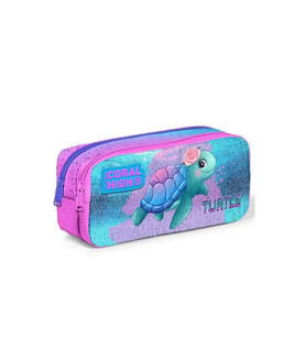 CORAL HIGH 12061 AÇIK PEMBE MAVİ KAPLUMBAĞA DESENLİ İKİ BÖLMELİ KALEM ÇANTASI