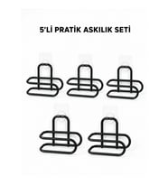 Mey İthalat® Siyah Metal WC Kağıtlık Yapışkanlı Tuvalet Kağıdı Rulo Tutucu 5 Adet Avantajlı Set