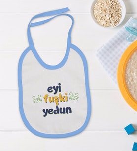 BK Kids Eyi Fuşki Yedun Tasarımlı Mavi Bebek Mama Önlüğü-1