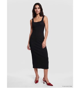 LCW Vision Siyah Kare Yaka Dokulu Bodycon Elbise