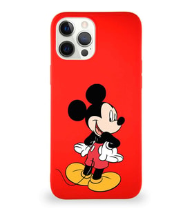 Apple iPhone 12 Pro Max Soft Premier Kapak Mickey Mouse-D Tasarımlı Silikon Kılıf - Kırmızı (Şeffaf)