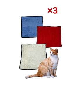 3 Adet Yumuşak Dokulu Peluş Kedi Halısı 40x40 cm Kulübe İçi Pofuduk Minder (Lacivert Çok Renkli)