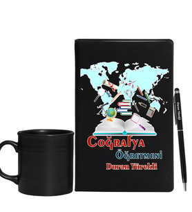 Coğrafya Öğretmenlerine Özel Defter Kalem & Siyah Varil Kupa Hediye Seti