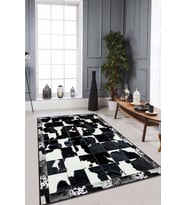 Siyah Deri Görünümlü Kaymaz Tabanlı Dekoratif Halı RV247 - 100 x 160 cm
