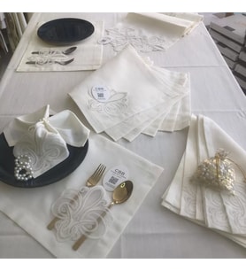 Northcity Sofra Takımı Taç Gardenya Keten Yemek Takımı 160x260 Masa Seti 26 Parça Runner Set Krem