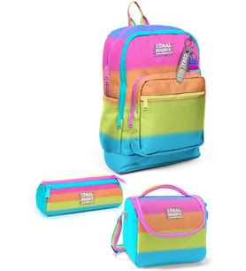 Coral High Kids Renkli Çizgili 3'lü Okul Çanta Seti SET0123770 - Kız (Çok Renkli)