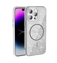 Apple iPhone 14 Pro Max Uyumlu Kılıf M-safe Şarj Özellikli Parlayan Simli Zore Okso Kapak (Beyaz)