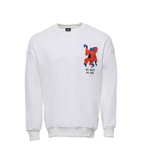 Beyaz Bisiklet Yaka Baskı Detaylı Erkek Sweatshirt - Wessi
