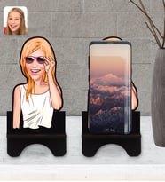 BK Gift Kişiye Özel Kadın Karikatürlü Ahşap Biblo Telefon Standı-18