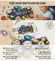 Uzay Temalı İsme Özel Ahşap Çocuk Odası Kapı Süsü - Lazer Kesim 3D Katmanlı Bebek Oda Levhası & Doğum Hediyesi Bebek Ve Çocuk Oda Levhası 43x21 cm