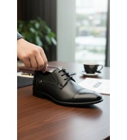 Enoch Erkek Siyah Hakiki Deri Klasik Ayakkabı İnce Brogue Detaylı Ve Cap Toe Burunlu Bağcıklı Model